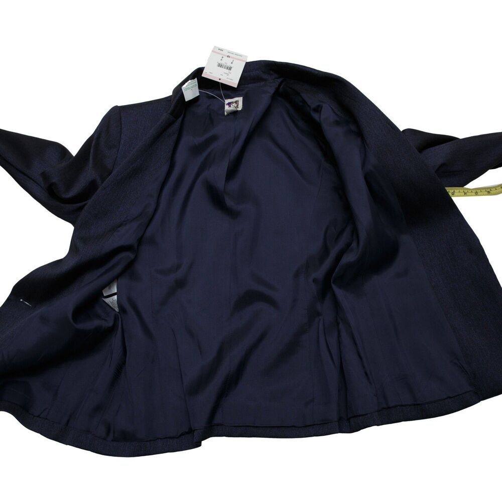 Anne Klein Size 10 Navy Blue Herringbone Twill One Button Blazer Notch Collar - Picture 12 of 12